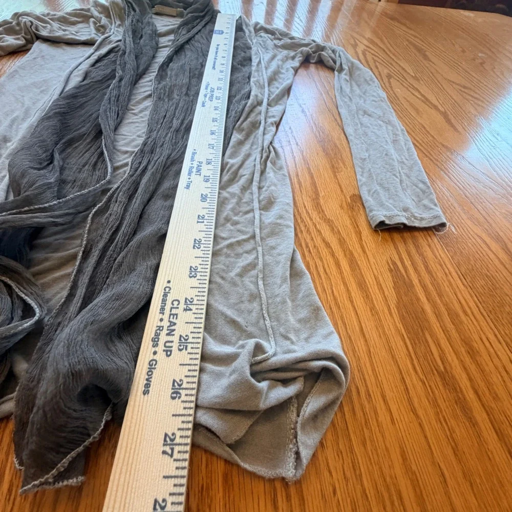 Longline Cardigan Open Front Women Small Grey Silk Trim Made In Italy Minimalist